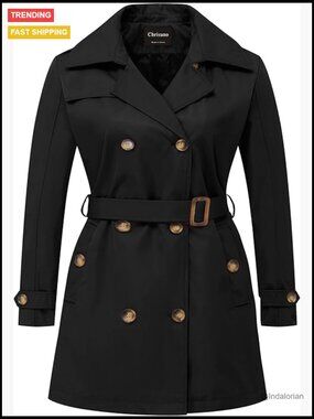 Women's Plus Size Double Breasted Trench Coat Mid-Length Belted Overcoat with